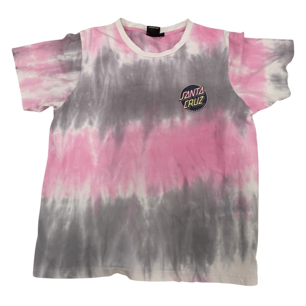 Santa Cruz Skateboards Tie Dye T-Shirt Pink Grey White Dot Logo Large